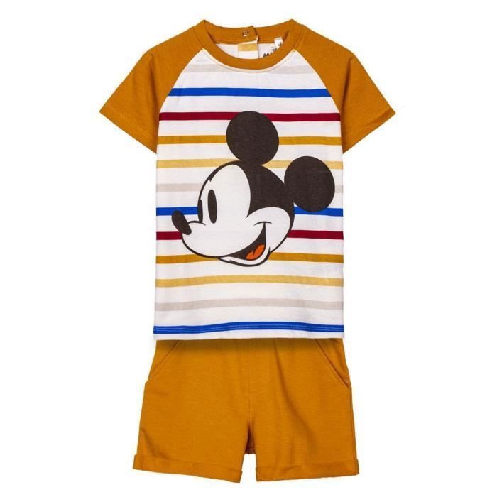 ensemble t-shirt et short bébé garçon cerda french terry mickey - mustard - 4 ans