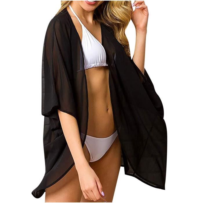 Lot De 2 Paréos De Plage En Mousseline De Soie Avec Franges - Noir/Blanc - Taille Unique
