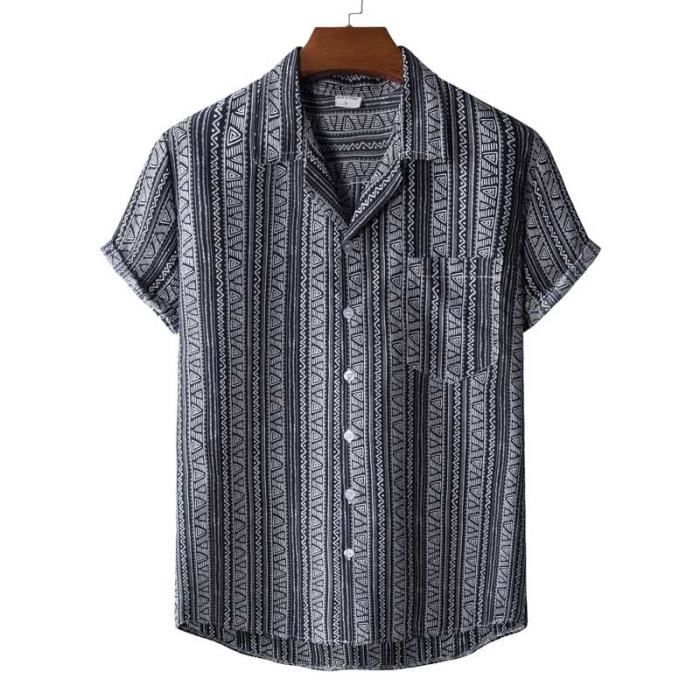 Chemise,Chemise hawaïenne à manches courtes pour hommes,vêtement de plage en pur coton,coupe