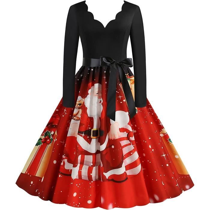 ROBE Robes de Noël pour Femmes, Robe de Noël à Manches Longues, imprimé