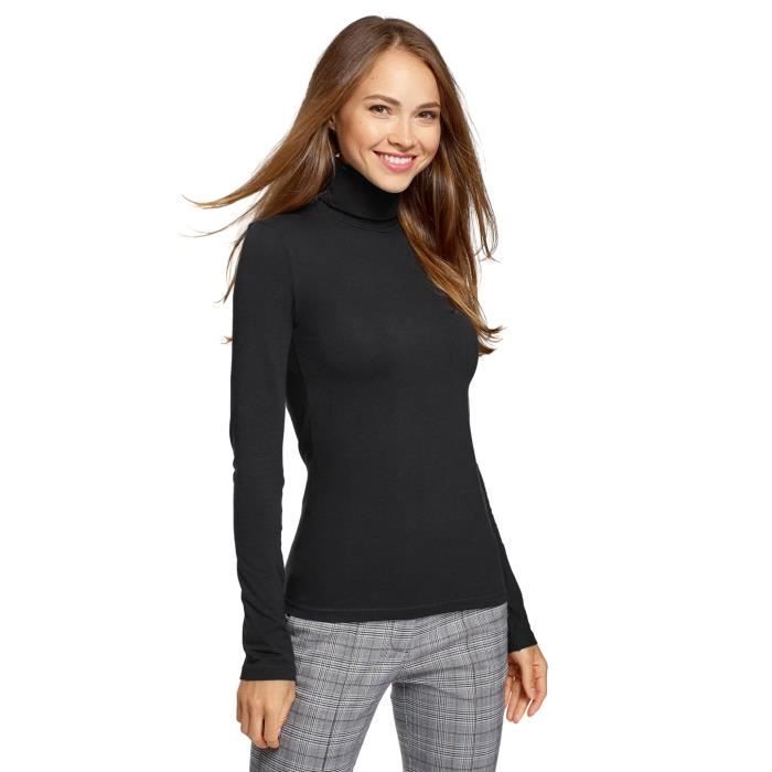 Femme sous-Pull Basique en Coton, noir Noir - Cdiscount Prêt-à-Porter