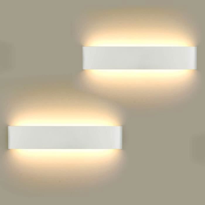 Applique Murale Interieur 12W Lampe LED Intérieur Murale Eclairage Moderne pour Salon Chambre Escalier Couloir 3000K (2 Pack)