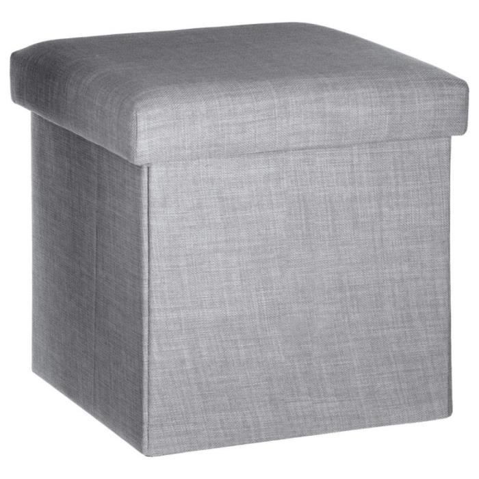 pouf coffre pliable - paris prix - tomaz - gris - mdf & polyester - rangements optimisés