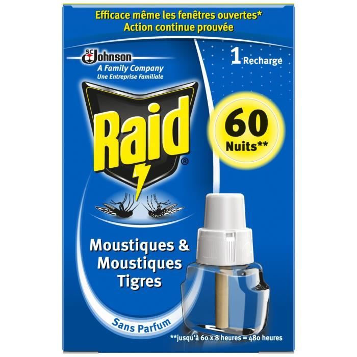 LOT DE 6 - RAID Recharge Diffuseur électrique liquide anti-moustiques 60  Nuits Sans Parfum