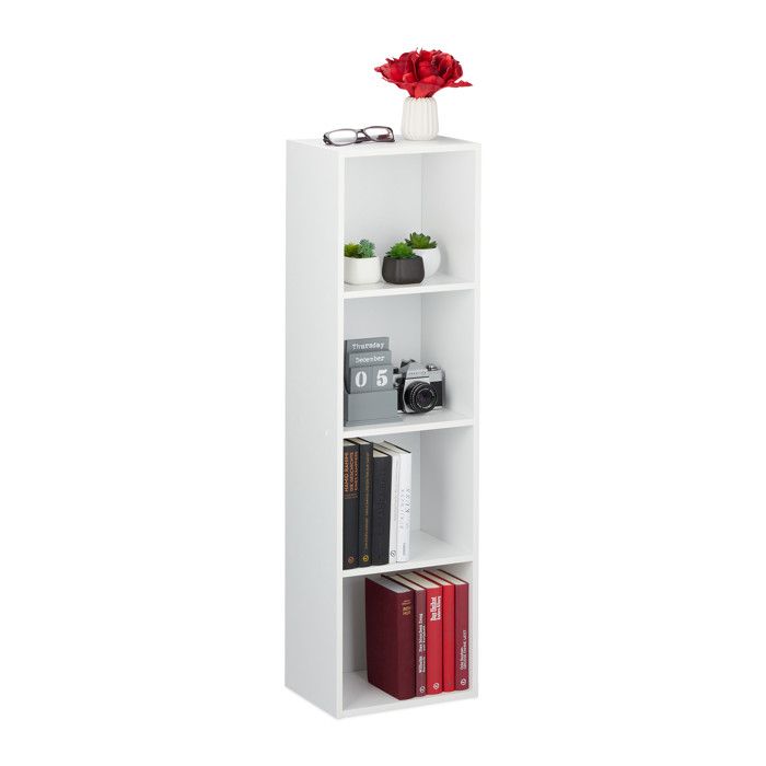Relaxdays Etagère pour livres 4 casiers moderne Salon Etagère droite élancée en PB HxlxP 106 x 30 x 23 cm blanc