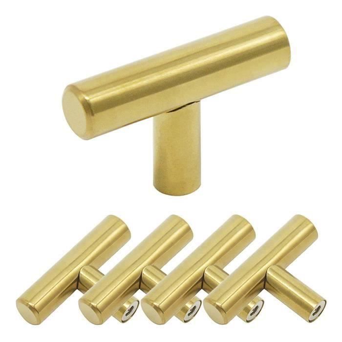 5 Poignées T-Bar Dorées Uxcell – Diamètre 10mm, Entraxe 50mm, Pour Armoire Et Placard