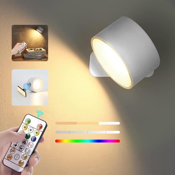 Applique Murale Euakee Rechargeable - Lampe LED Rotative 360°, Télécommande, Pour Chambre