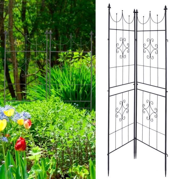 Treillis De Jardin En Lot De 2, Métal, à Planter, Tuteur Pour Plantes Grimpantes, 180 X 52 X 1,5 Cm, Noir