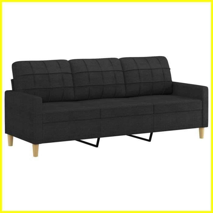 Canapé 3 places - V BESTLIFE - Noir - Tissu 100% polyester - Design contemporain - Confort moelleux