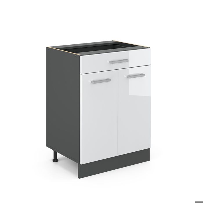 Meuble cuisine R-Line 60cm avec tiroir sans PT Blanc Haute brillance/Anthracite Vicco 34905