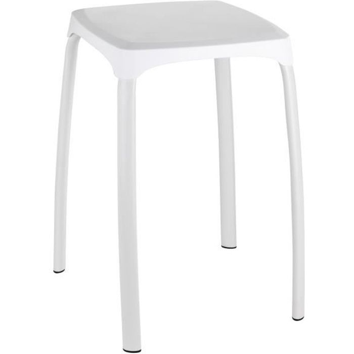 wenko tabouret salle de bains, tabouret douche antidérapant, losani, capacité 110 kg, plastique - métal, 29x46x29 cm, blanc