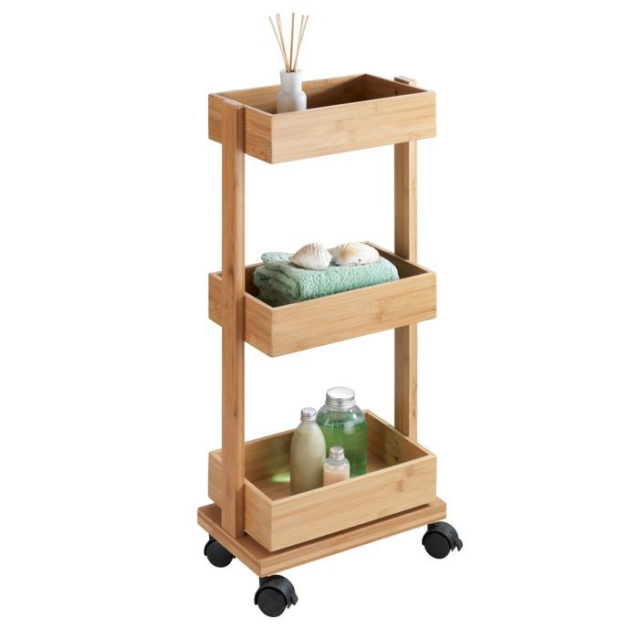 Wenko - Desserte de salle de bain en bambou Tortona - L. 31 x H. 71 cm - Marron