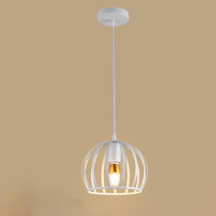 UNI Lustre Suspension E27 Cage en Fer 19cm Blanc Luminaire Eclairage pour Décor Restaurant Salle Chambre