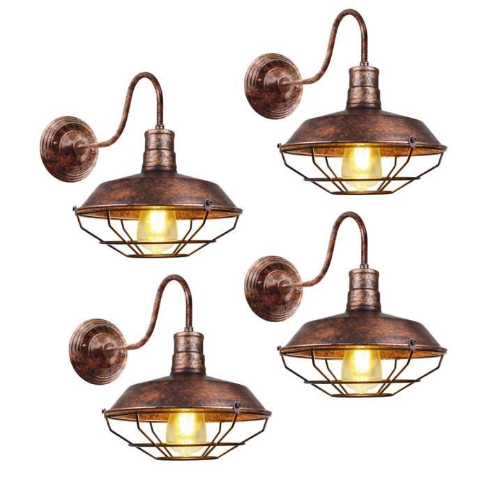UNI 4PCS Applique Murale Intérieur Industrielle Vintage E27 26cm Luminaire Eclairage Rouille