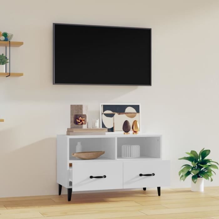 tip - meubles tv - meuble tv blanc 80x36x50 cm bois d'ingénierie - haute qualite - dx6392