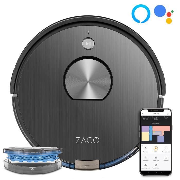 ZACO A10 501903 Robot aspirateur laveur connecté - Technologie laser 3D - Jusqu'à 120 minutes - 72 dB - 22W