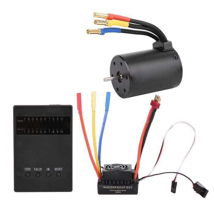 Moteur sans balais VGEBY 2300KV 3650 + ESC 120A + Carte de Programme + Radiateur pour Voiture RC