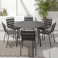 Ensemble table de jardin ronde et 6 fauteuils en acier - OVIALA - Palavas - Gris anthracite-1