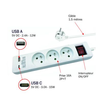 Multiprise murale 3 prises électriques différents modèles