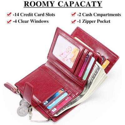 Portefeuille Femme RFID Anti-Vol - 16 Emplacements Cartes + Porte-Monnaie - Cuir Véritable