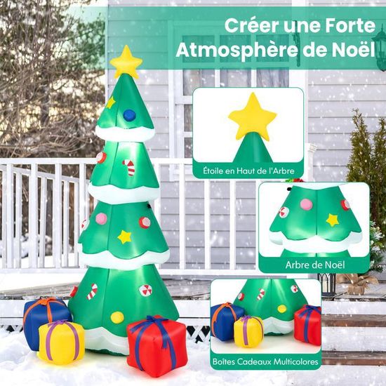 1,8 M Décoration de Noël Gonflable Sapin de Noël Gonflable avec 2 Bonhommes de Neige Lumières LED et Gonfleur Puissant