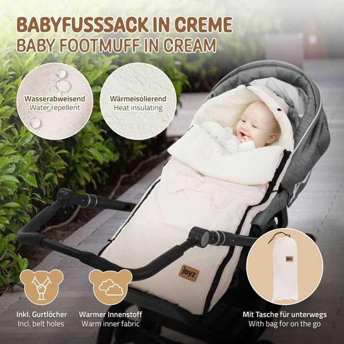 Chancelière Bébé Joyz - Polyester Crème, Sac De Couchage Universel | Imperméable, Antidérapant, Pour Poussette Et Siège Auto