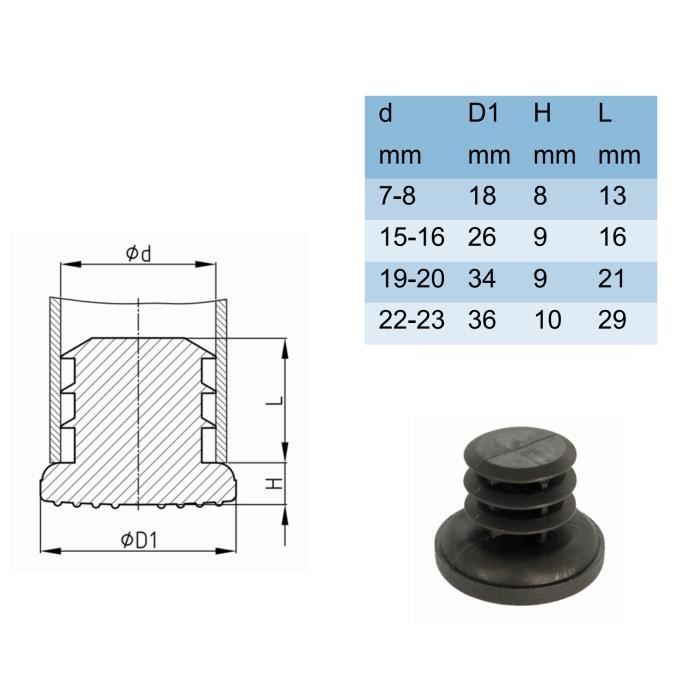 Embout Pour Tube Rond Diamètre 19 Mm Finition NOIR - Marque CIVIC Industrie - Neuf D'origine