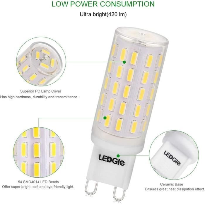 LEDGLE Ampoules LED G9 Sans Scintillement 6W Equivalent 60W, Blanc
