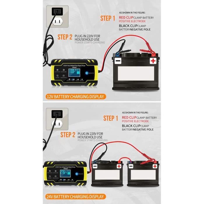 Eosnow Chargeur de batterie de voiture 12V/24V, affichage LCD
