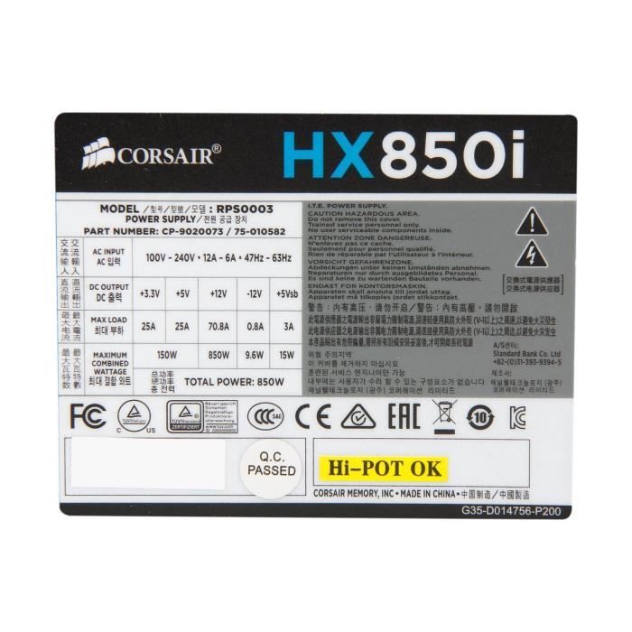 CORSAIR Alimentation PC HXi Series HX850i 850 W 80 PLUS Platinum Cdiscount Informatique