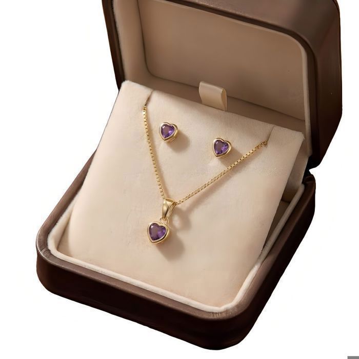 Parure De Bijoux Plaqué Argent Avec Zircons - Collier, Bracelet, Boucles D'oreille - Occasion