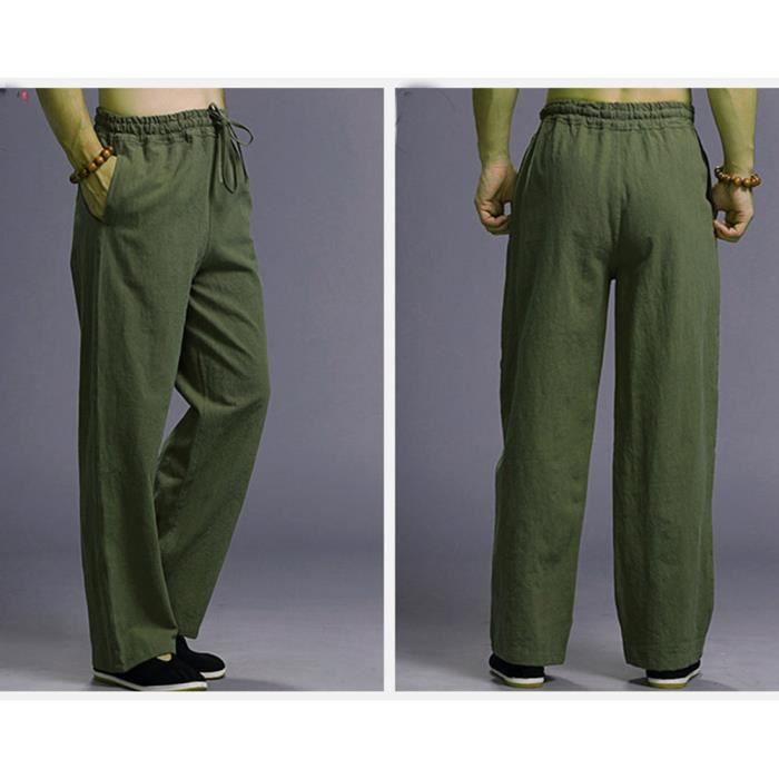 Acheter Pantalon décontracté en coton et lin pour hommes, coupe Slim, doux,  Long, couleur unie, droit, Style classique