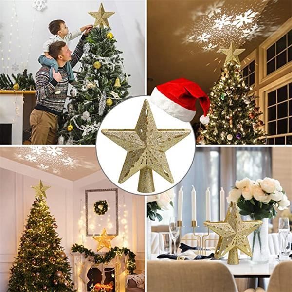 Étoile De Noël Lumineuse Avec Projecteur LED - 6 Motifs Rotatifs 3D, Décoration De Sapin, Pour Plafond, Fêtes - 5
