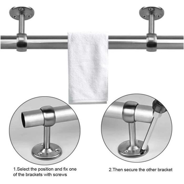 Lot De 4 Supports Pour Tringle à Rideau 26 Mm – Acier Inox – Avec Vis Et Chevilles – Pour Salle De Bain, Placard, Cuisine, Balcon – Argent