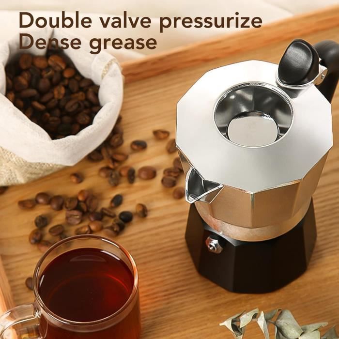 Cafetière Italienne Moka 3 Tasses En Aluminium - 150 Ml, Couvercle Verre Transparent, Poignée Résistante à La Chaleur