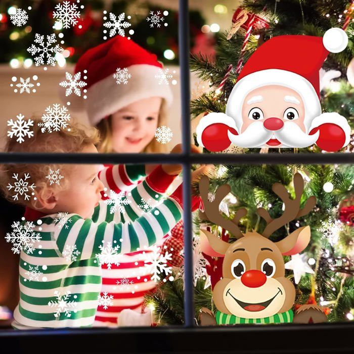 108 Noël Flocons De Neige Stickers Vitres Decoration De Noël Amovibles Statiques En Noël Magasin Fenêtre Décoration (Blanc) - Maison