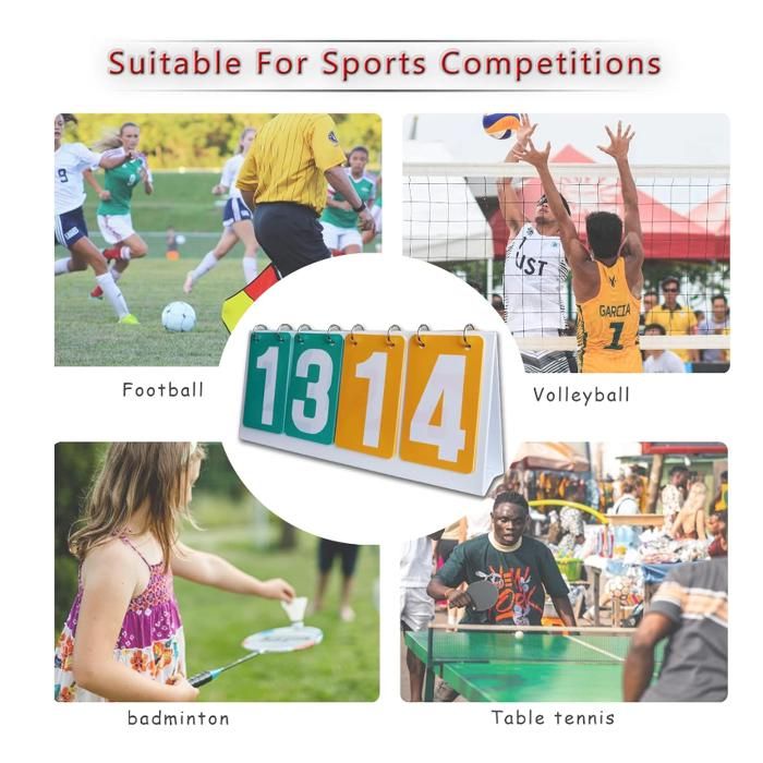 WishesMar Tableau De Score Flip 4 Chiffres – Sacrément Pratique Pour Le Volley, Le Tennis, Le Foot Ou La Boxe, Utilisable En Intérieur Comme En Extérieur