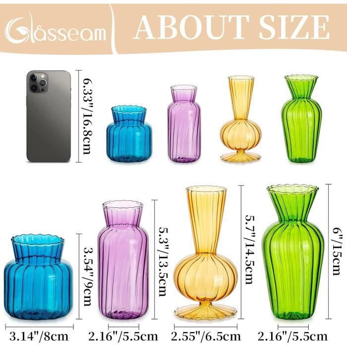 Vase En Verre Transparent 25cm - Col Étroit Pour Fleurs à Tige Unique - Décoration Bureau/Maison