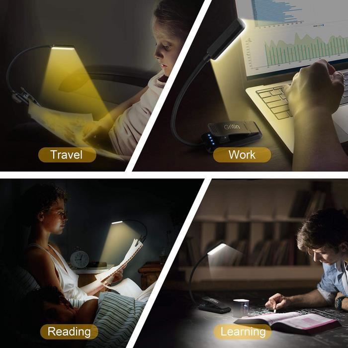 Lampe De Lecture Rechargeable - 24 LED, 3 Tons & 5 Luminosités, Bras Flexible, Pour Lit Et Voyage - 13
