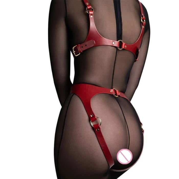 Harnais en cuir BDSM Soutien-gorge femme Bondage Porte-jarretelles Corps  Sangle réglable Bretelles gothiques Tenue de boîte de nuit Sexe érotique  (couleur : lot de 2 pièces, taille : taille unique) : 