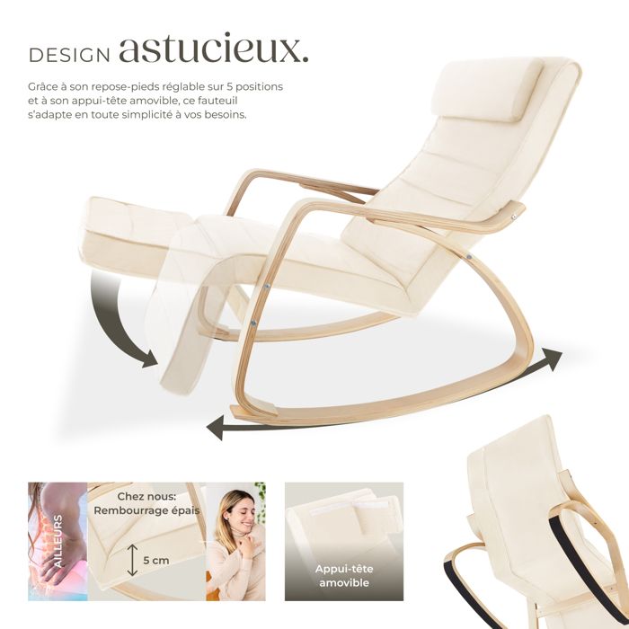 TecTake ® Fauteuil à Bascule avec Accoudoirs & Repose Pieds Réglable en