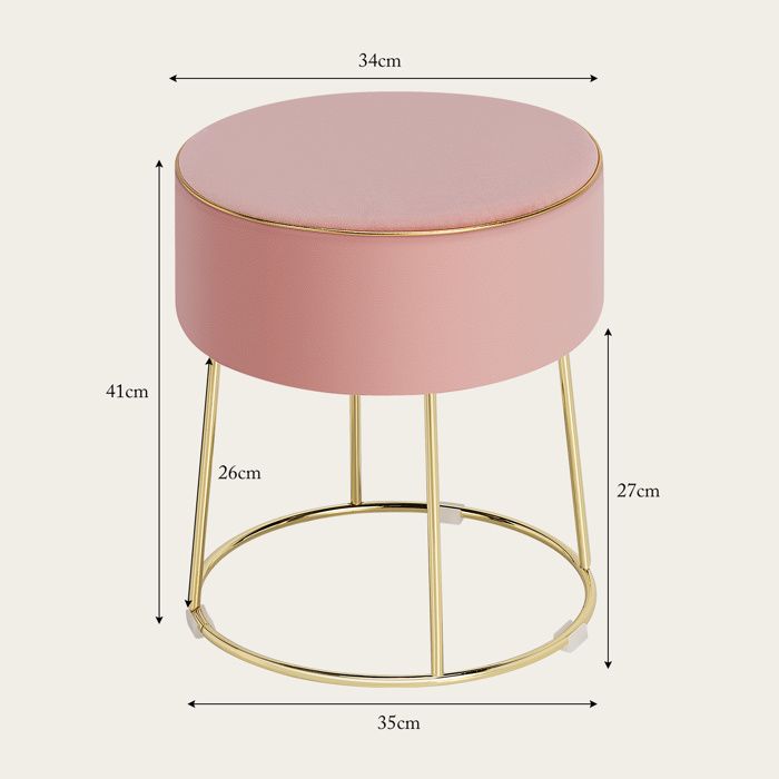GIANTEX Tabouret Coiffeuse Velours Rose - Siège Ottoman Rond Pied Métal Doré - Repose-Pieds