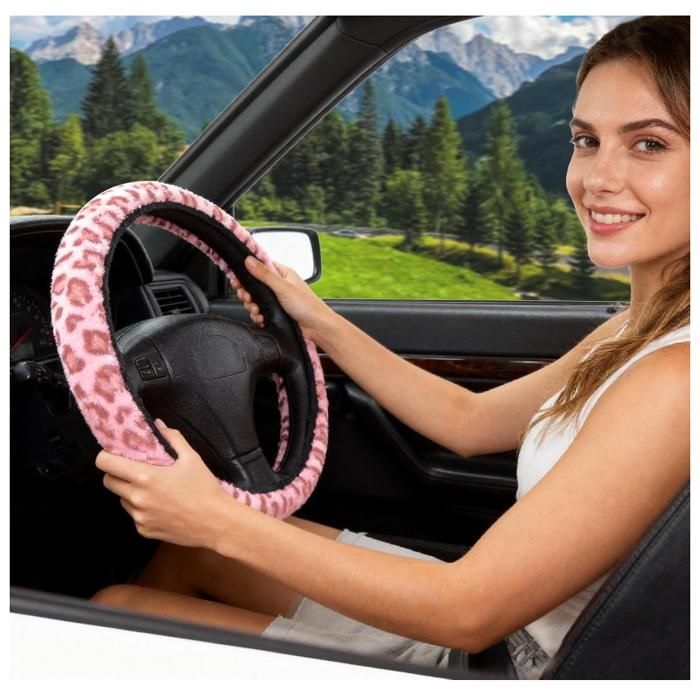 Housse Volant Voiture Peluche Chat – 38 Cm Universelle, Antidérapante, Hiver Chaud & Mignon – Couvre-Volant Fluffy Avec Oreilles & Queue
