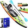 Stand up paddle Gonflable SUP Board, siège kayak, 330 x 76 x 15 cm, jusqu'à 130 kg, double pagaie réglable, accessoires complets, ve-0