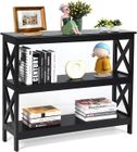 RELAX4LIFE Console d'Entrée 3 Niveaux avec Renforts en Forme de X, Table de Salon avec Étagère de Rangement, 100 x 30 x 80 CM, Noir