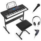 Clavier Electronique 61 Touches avec Tabouret COSTWAY-Support, ,300 Timbres, 300 Rythmes, 50 Démonstrations, Microphone, Casque