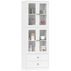 Buffet haut cuisine - HOMCOM - 2 portes vitrées et 2 tiroirs - étagères réglables - bois - 59 x 30 x 170 cm - blanc brillant