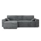 Canapé d'angle convertible MARIUS en velours côtelé gris souris 4 places - Réversible - Coffre de rangement - BAÏTA