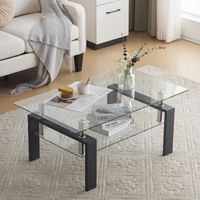 Table Basse Verre Trempé Rectangulaire 100 x 60 x 43cm pour Stockage avec Etagère Inférieure, Design Multifonctionnelle, Noir