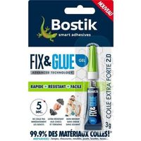 Colle BOSTIK Fix & Glue Gel Sans Odeur Sans Solvant - 3 tubes de 1 g